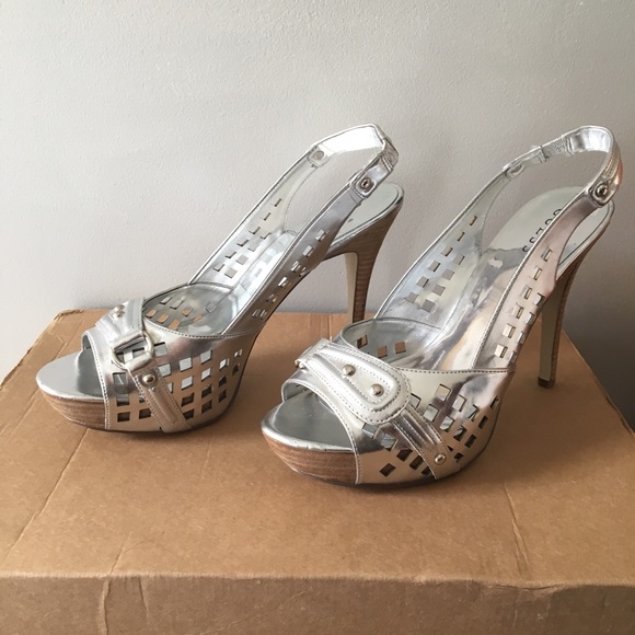 Guess Silver Leather Platform Heels - Picture 5 of 7